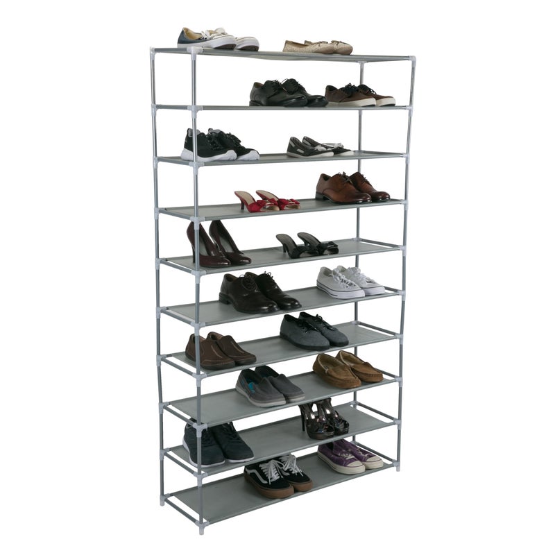 Simplify 10 Tier 50 Pair Freestanding Shoe Rack | Holds up to 100 Individual Shoes | Good for Sneakers, Boots, Loafers, Heels & Slippers | Grey - Image 2